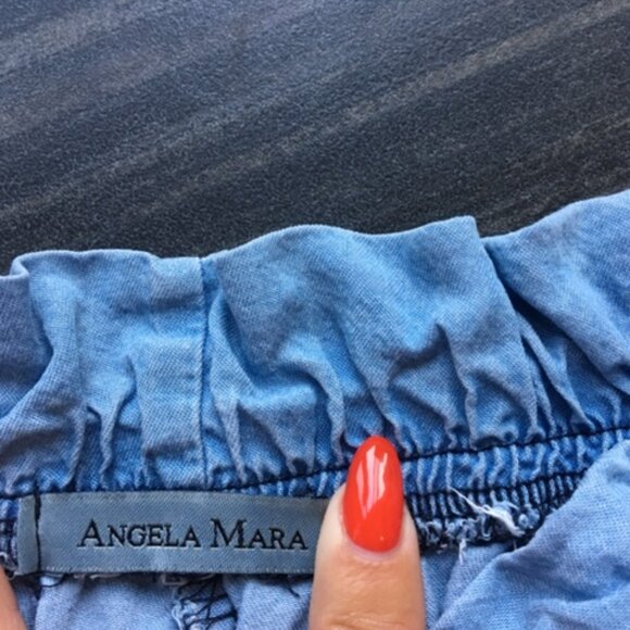 Angela Mara Lyocell denim blue paperbag tie up waist pants size xs - Picture 8 of 10